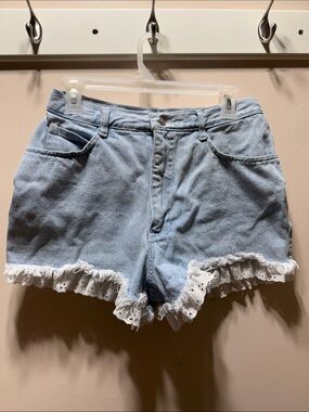 Light Blue Denim Shorts with White Eyelet Trim